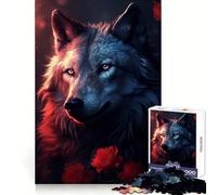 Wolf Magical Red Rose Jigsaw Puzzles for Adults 1000 Piece Mental Exercise Mindful Leisure Snug Lock (50x75cm)