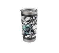 Wolf Mama Mom Floral Teal Turquoise Flowers Black and White Stainless Steel Insulated Tumbler