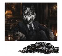 Wolf Man With Black Suit Indoor Wooden Puzzle, Adults, 1000 Pieces | For home use: Jigsaw Puzzle Gift: border-first or section-first building options alone or together.