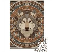 Wolf Mandala Art Print Jigsaw Puzzles Puzzle for Adults Kids. 1000 Pieces Great Gifts Challenge Toy Educational Game Home Decoration for Educational Games Gifts 52x38cm/1000pcs