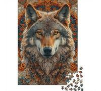 Wolf Mandala Art Print Puzzle 1000 Pieces for Adults, Wolf Themed Animal Jigsaw Puzzle, Gift for Wild Animal Lovers, 38x26cm/1000pcs