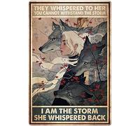 Wolf Metal Tin Sign I Am The Storm She Whispered Back Funny Poster Cafe Living Room Kitchen Bathroom Home Art Wall Decor Plaque Gift