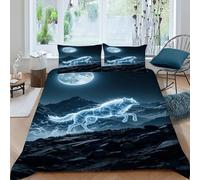 Wolf Moon Bedding Set 3D Design Animal Themes Wildlife Duvet Cover Set 3 Pieces Chic Breathable Comforter Cover Universal for All Seasons with Pillowcase King（220x240cm）