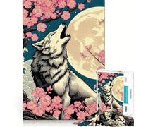 Wolf Moon Cherry Blossoms Jigsaw for Teenagers1000 Pieces Mental Boost Game Burr Free Clean Cut Pieces Easy to Learn Family Enjoyment (50x75cm)