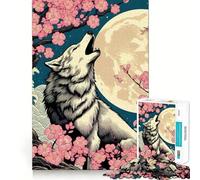Wolf Moon Cherry Blossoms Jigsaw Puzzle1000 Pieces Thinking Skill Game Seamless Fit Precise Pieces Family Fun Night Activity (38x52cm)
