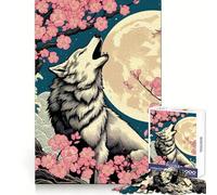 Wolf Moon Cherry Blossoms Jigsaw Puzzles 1000 Pieces for Adults Mind Power Mind Soothing Fun Uniform Edges Thoughtful Gift (50x75cm)