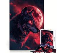 Wolf Moon Clouds Red Eyes 1000 Pieces Jigsaws Adults Puzzles Gifts Mind Power Casual Relaxation Secure Lock Xmas Present (38x26cm)