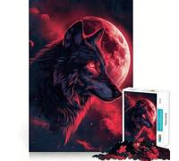 Wolf Moon Clouds Red Eyes 1000 Pieces Puzzles for Adults Mind Exercise Play Precision Cut Smooth Edges Relaxing Indoor Group Activity (38x26cm)