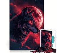 Wolf Moon Clouds Red Eyes Jigsaw for Teenagers1000 Pieces Mental Boost Game Burr Free Clean Cut Pieces Easy to Learn Family Enjoyment (50x75cm)