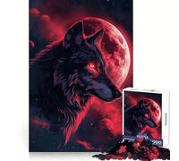 Wolf Moon Clouds Red Eyes Jigsaw for Teenagers1000 Pieces Mental Sharpness Calm Leisure Precise Fit (38x52cm)
