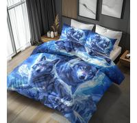 Wolf Moon Double Duvet Cover - Fantasy Wild Animal Bedding & Bedroom Decor, Super Soft Microfiber Quilt Cover and 2 Pillowcases, with Zip, Reversible Design I&A-N12