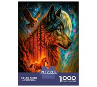 Wolf Moon Forest 1000 Piece Jigsaw Puzzle Bundle Mythic Canine Spirit Jigsaw Puzzle Extra-Thick Cardboard Collector Mind Relaxation Travel Office Break Holiday 70x50cm/1000pcs