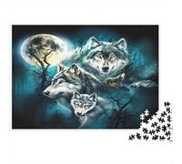 Wolf Moon Night 1000 Piece Wolf Family Under Moonlit Night Jigsaw Puzzles for Adults And Kids Challenging Games 1000 Pieces Beautiful Decoration Birthday Gifts 70x50cm/1000pcs