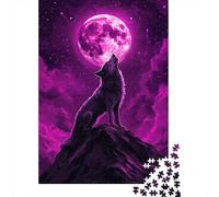 Wolf Moon Night-3 Puzzle for Adults 1000 Pieces, Animal Theme Jigsaw, Gift for Wild Animal Lovers, 38x26cm/1000pcs