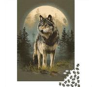 Wolf Moon Night Art Print Jigsaw Puzzles Puzzles for Adults Kids. 1000 Piece Impossible Challenge Toy Educational Game Home Decoration for Adults& Kids Age 14 Years Up 38x26cm/1000pcs
