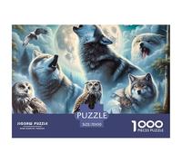Wolf Moon Night Educational Game Decompression 1000 Pieces Jigsaw Puzzle - Wolf Pack Moon Owls for Adults Kids Home Activity70x50cm/1000pcs