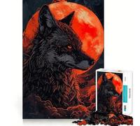 Wolf Moon Red 1000 Piece Adult Puzzles Mental Focus Game High Accuracy Cutting Craft Bonding Activity for Loved Ones (38x52cm)