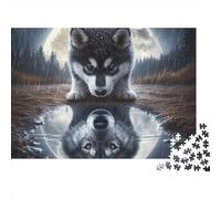 Wolf Moon Reflection 1000 Piece Cardboard Puzzle for Adults 14+ Kids 12+ Rainy Day Indoor Activity Stress Relief Brain Training Birthday Gift 70x50cm/1000pcs
