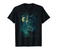 Wolf Moon Tee Celestial Night Sky Space Graphic Howling Wolf T-Shirt