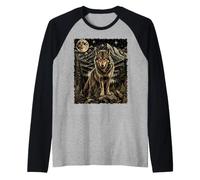 Wolf Moon Wilderness Mountain Wildlife Art Raglan Baseball Tee