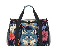 wolf motifs colorful draw Print Foldable Carry On Tote Large Capacity Hand Carry Bag for Airplane Weekend Getaways