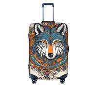 Wolf Motifs Colorful Draw02 Luggage Cover Elastic Washable Stretch Suitcase Protector Anti Scratch Travel Cover, White, L