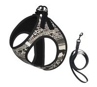 Wolf Motifs Construct Print Adjustable Reflective Harness Leash Set For Cats, Dogs And Small Pets, Soft Breathable Mesh Walking Vest With Escape-Proof Lead