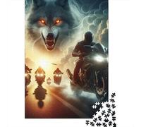 Wolf Motorcycle Riders 1000 Piece Jigsaw Puzzle Jigsaw Puzzle for Adults Night Scene Relax Focus Gift 38x26cm/1000pcs