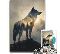 Wolf Mountain Landscape Double Exposure Jigsaw Puzzle, 1000 Piece | Adult puzzle challenge on Sunday afternoons for screen-free time.
