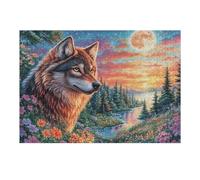 Wolf Mountain Sunset Forest Wildlife Wild Nature 300 Piece Jigsaw Puzzle for Adults Fun Creative And Relaxing Perfect Hobby for Family Or Friends 300 PCS（40x28cm）