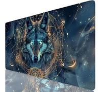 Wolf Mouse Mat Mandala Mouse Pad Desk Mat Soft Smooth Surface and Anti-Slip Rubber Base for Stable Grip on Smooth Surfaces, Improved Precision and Speed, Mousepad for Office 900 x 400 x 3mm K0-983