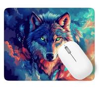 Wolf Mouse Mat, Small Mouse Pad Dreamcatcher Waterproof Gaming Mousepad, Mini Desk Mat 60 x 40 cm with Anti-Slip Base, Stitched Edges Mousepad, Keyboard, Mousemats Desk, Gifts for Women p1j-528