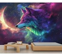 Wolf Mural Star Wolf Wallpaper Fantasy Animals Wall Mural Large Panoramic Accent Wallpaper Bedroom Living Room 3D Sofa Backdrop (Non-self-Adhesive)