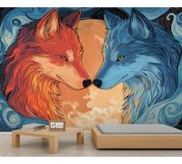 Wolf Murals Moon Art Deco Wallpaper Blue Swirl Abstract Wallpaper Animal Print Bedroom Wall Paper for Bedroom Living Room Mural 150X105cm