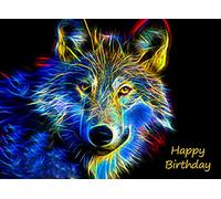 Wolf Neon Art Birthday Card