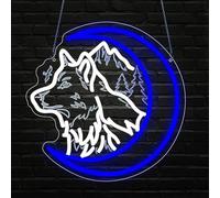 Wolf Neon Light Sign Wolves LED Sign Animal Blue Moon Neon Light for Wall Decor Illuminated for Bedroom Man Den House Party Birthday Gift for Boys Men