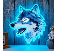 Wolf Neon Sign, UV Printed Dimmable Led Wolf Neon Light Animal Wall Decor Wolf Gifts for Boys Men Bedroom Living Room Man Cave Home Birthday Decoration