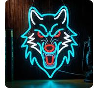 Wolf Neon Sign Wolf LED Light USB Powered Dimmeable Animal Wall Decor Christmas Birthday Gifts for Boys Men Bedroom Living Room Man Cave Home Decoration (Blue Wolf)