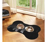 Wolf Night Moon Bone-Shaped Absorbent Pet Feeding Mat, Printed Pu Leather Dog Food Mat Cat Bowl Mat With Non-Slip Rubber Backing,Waterproof