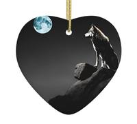(Wolf Night Moon) Christmas Tree Ceramic Hanging Heart Bauble Ornaments Festive Xmas Pendant Decorations For Party Home Decor
