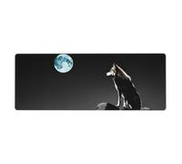 Wolf Night Moon Extended Gaming Mousepad Large Desk Mat | 31.5 x 12 Inch, Non-Slip Rubber Base, Stitched Edge Computer Accessory with Smooth Cloth Surface, 3mm Thick