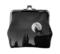 Wolf Night Moon Full Double-Sided Printed Pattern Women's and Girls' Fashionable Leather Kiss Lock Coin Purse Card Bag