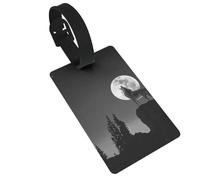 Wolf Night Moon Luggage Tags, PVC Luggage Tags for Suitcases, Luggage Labels with Name Id Card, Noticeable, Durable, Travel Accessories
