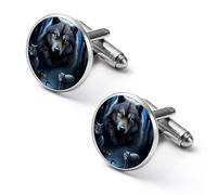 Wolf Night Moon Mens Classic Cufflinks Custom Shirt Cuff Links Jewelry Accessories for Business Wedding 0.7" 0.8"