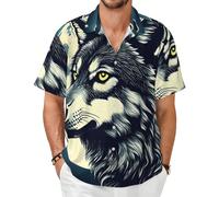 Wolf Night Moon Men's Short-Sleeved Shirt Summer Beach Tropical Hawaiian Funky Holiday Party Tops Black