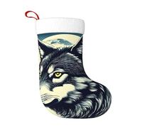 Wolf Night Moon Plush Christmas Stocking, Large Festive Hanging Ornament For Tree, 45cm Polyester Style Holiday Decor