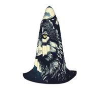 Wolf Night Moon Print Cloak with Cape Long Cloak with Hood Full Length Hooded Halloween Costume for Women Men Witch Cosplay, Black, Medium