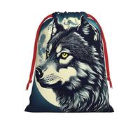 Wolf Night Moon Print Drawstring Gift Bags For Christmas,Holiday,Wedding,Birthday Gift Wrapping Bag S