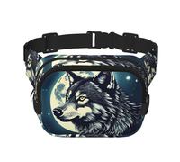 Wolf Night Moon Print Fashion Waist Packs Square Layer Waist Bag Black Belt Bag with Adjustable Strap, Black, One Size
