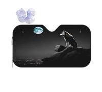 Wolf Night Moon -Print Reflective Windshield Sun Shade For Cars S Size - Heat Resistant Suction Cups, Universal Fit.